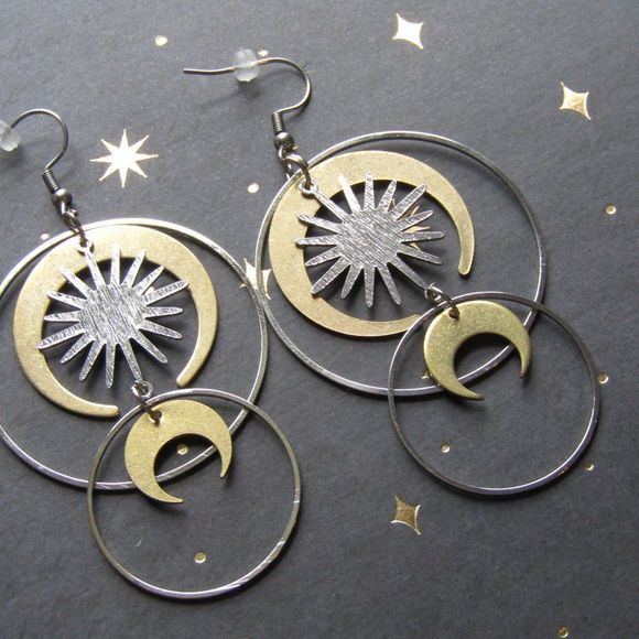 Huge Celestial Drop Dangle Earrings Stunning Boho Witchy Vibes - Picture 2 of 2